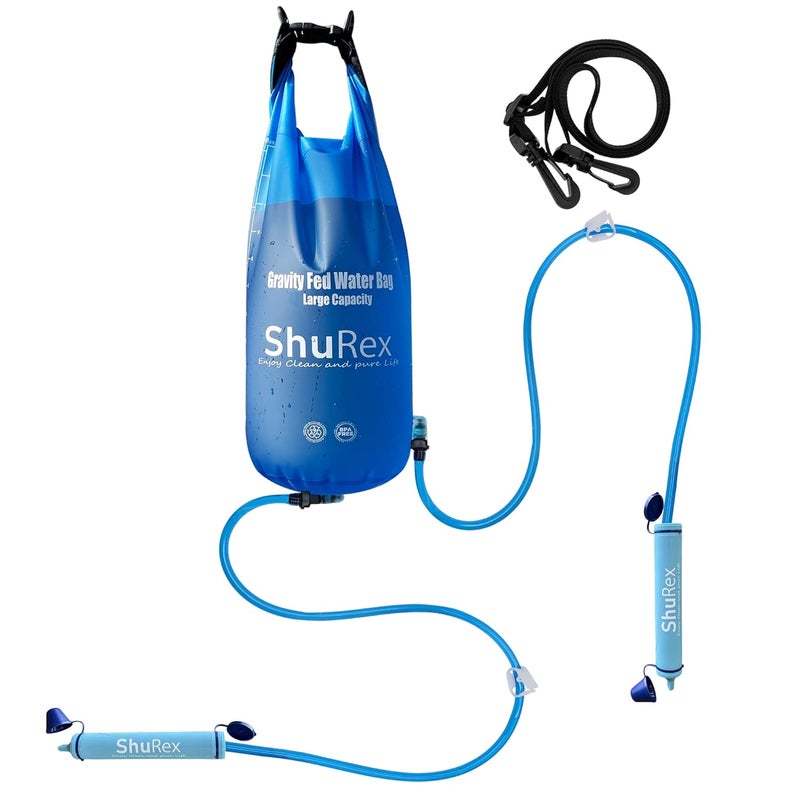 ShuRex Gravity Fed Water Filtration System with Adjustable Tree Strap, Large Gravity Bag with Filter Straw, Water Purifier Survival for Travel, Backpacking, and Emergency Preparedness (12L) - Image 1